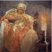 Alphonse Mucha Woman With a Burning Candle oil painting